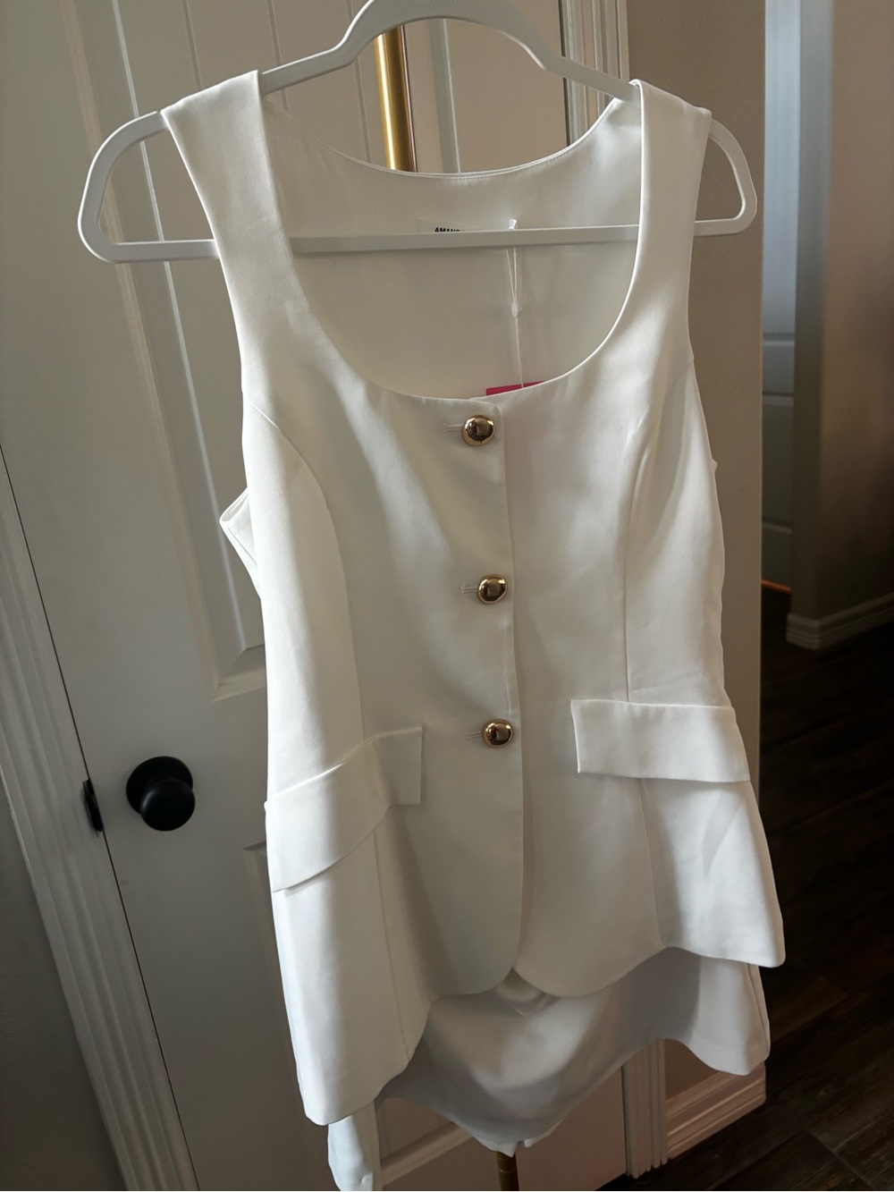 Amanda Uprichard White Sleeveless Top with Gold Accent